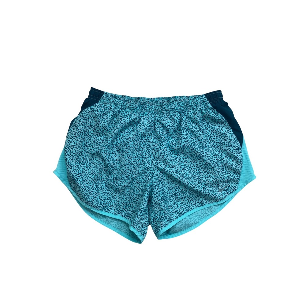 Nike Dri-FIT Womens Teal Black Pebble Print‎ Running Shorts Size Small Mesh Trim